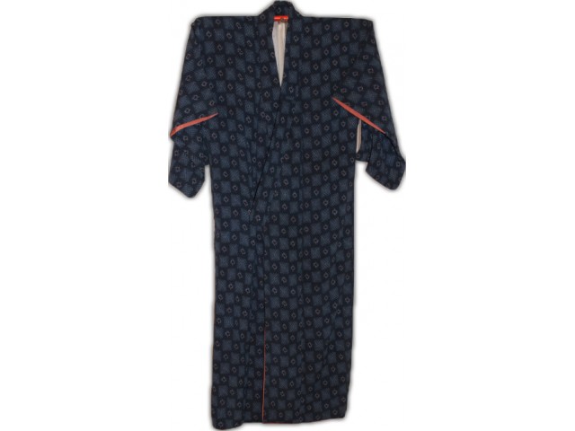 Japansk kimono i silke og mørkeblå